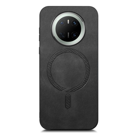 For Huawei Mate 70 Leather Back Case Compatible with MagSafe Skin-touch Phone Cover - Black