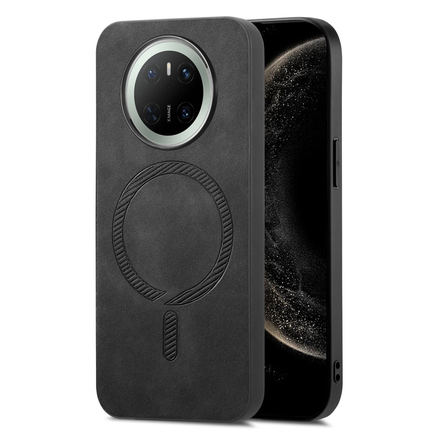 For Huawei Mate 70 Leather Back Case Compatible with MagSafe Skin-touch Phone Cover - Black