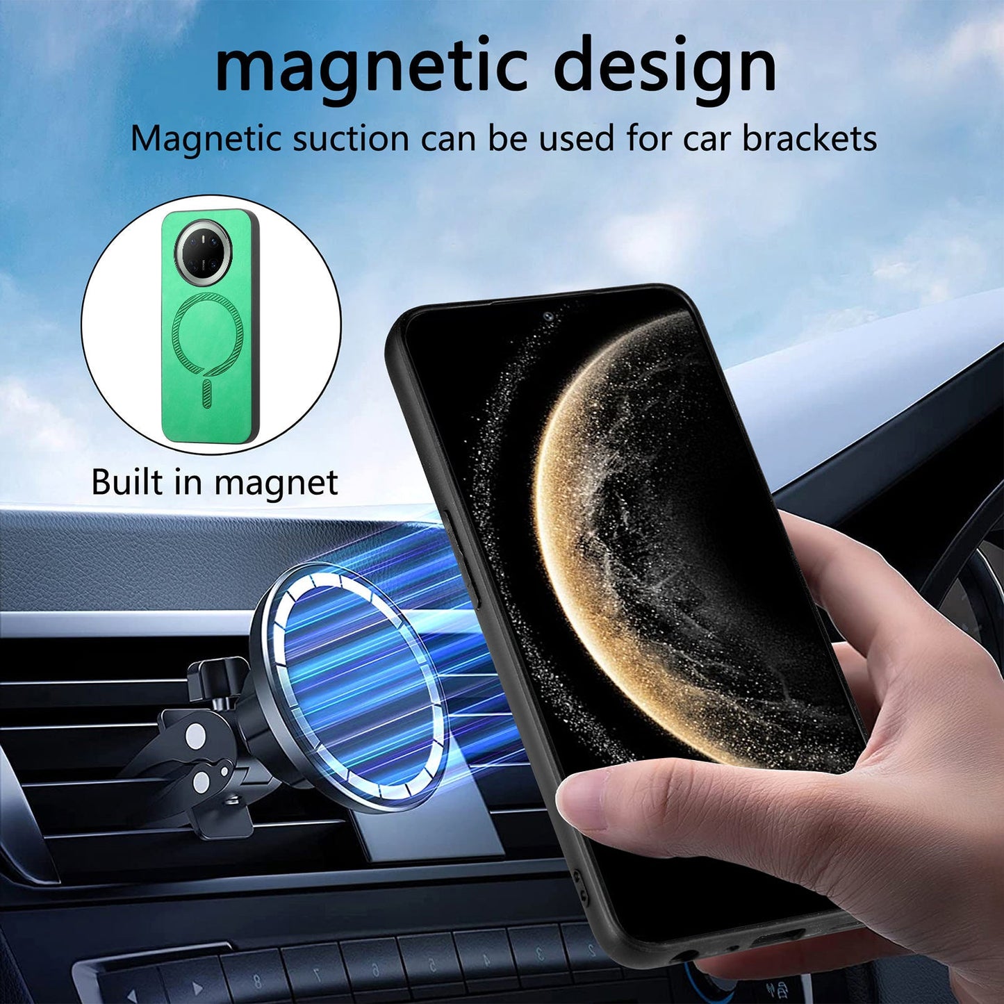 For Huawei Mate 70 Leather Back Case Compatible with MagSafe Skin-touch Phone Cover - Green