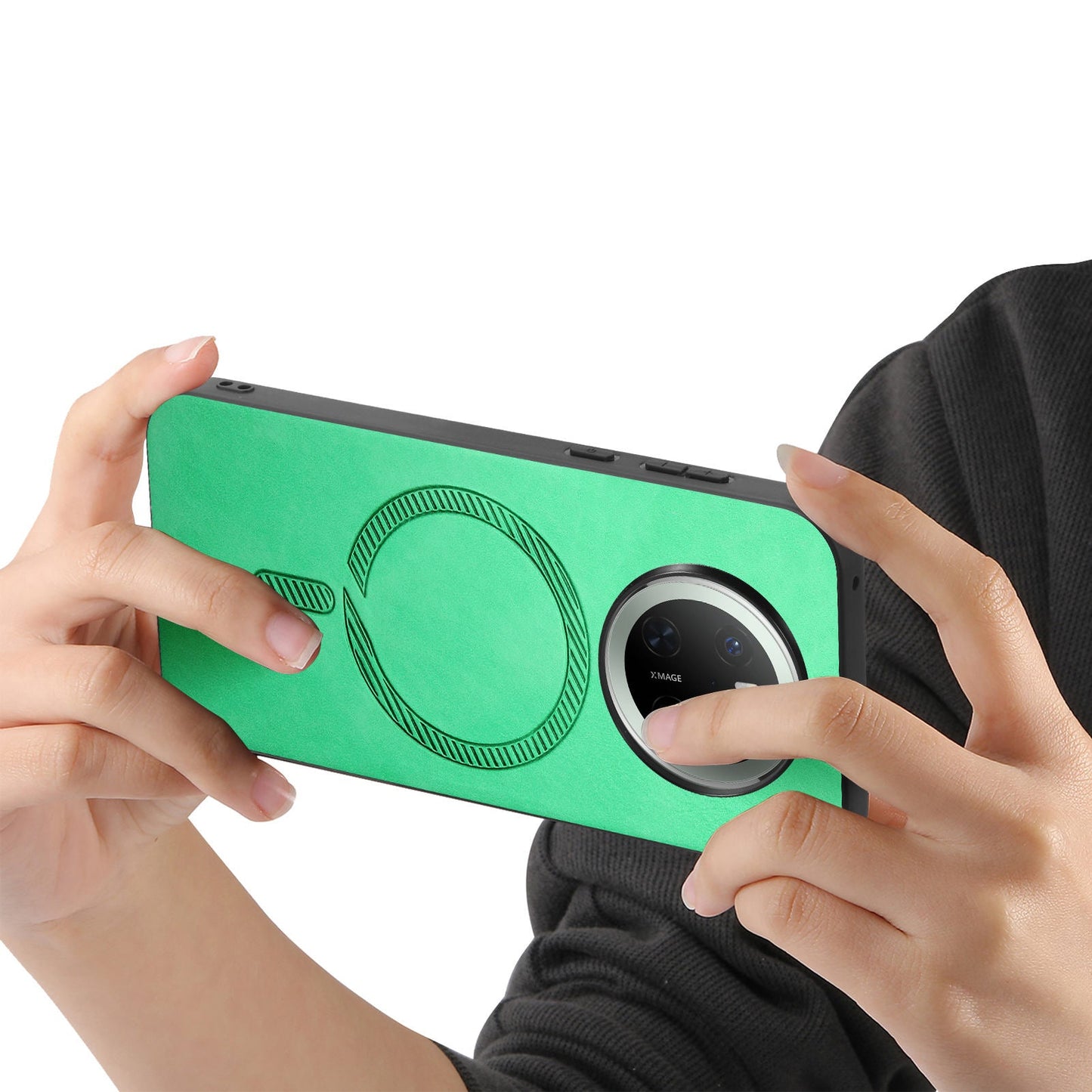 For Huawei Mate 70 Leather Back Case Compatible with MagSafe Skin-touch Phone Cover - Green