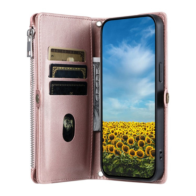 015 Style For Motorola Moto G75 5G Case TPU+PU Leather Wallet Phone Cover with Straps - Rose Gold