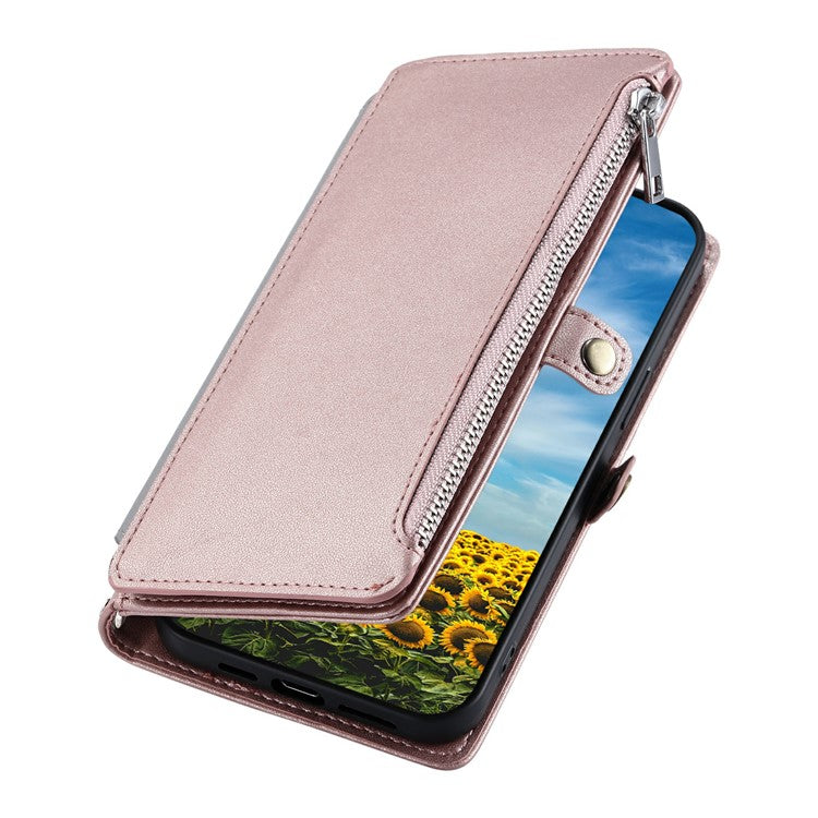 015 Style For Motorola Moto G75 5G Case TPU+PU Leather Wallet Phone Cover with Straps - Rose Gold