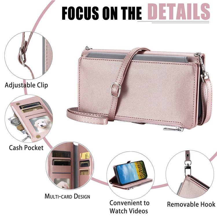 015 Style For Motorola Moto G75 5G Case TPU+PU Leather Wallet Phone Cover with Straps - Rose Gold