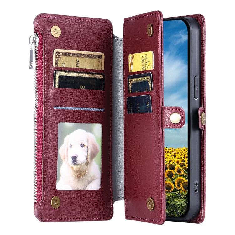 015 Style For Motorola Moto G75 5G Case TPU+PU Leather Wallet Phone Cover with Straps - Wine Red