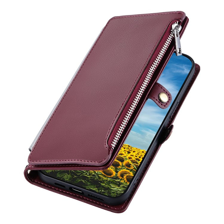015 Style For Motorola Moto G75 5G Case TPU+PU Leather Wallet Phone Cover with Straps - Wine Red