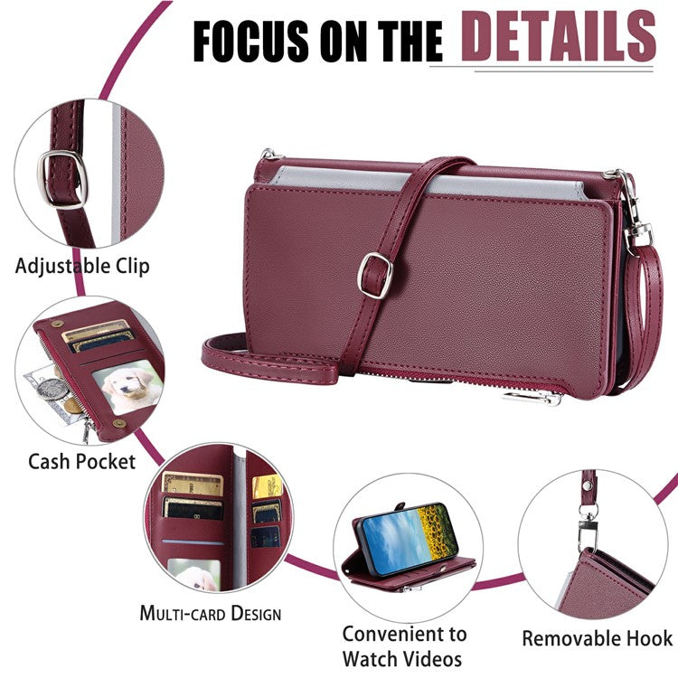 015 Style For Motorola Moto G75 5G Case TPU+PU Leather Wallet Phone Cover with Straps - Wine Red
