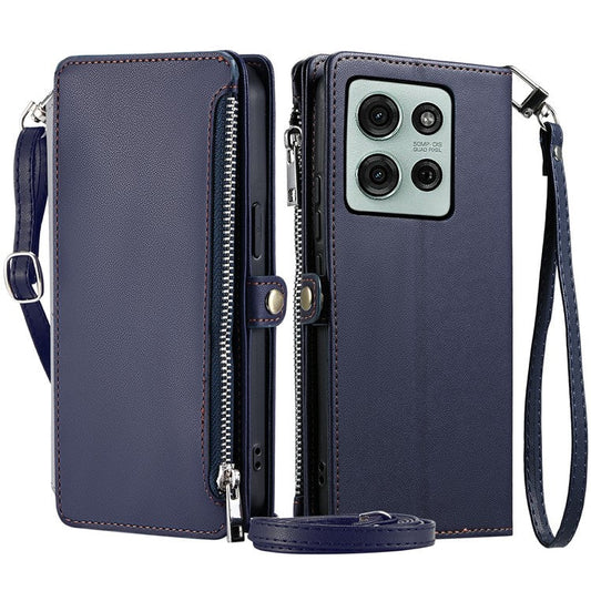 015 Style For Motorola Moto G75 5G Case TPU+PU Leather Wallet Phone Cover with Straps - Blue
