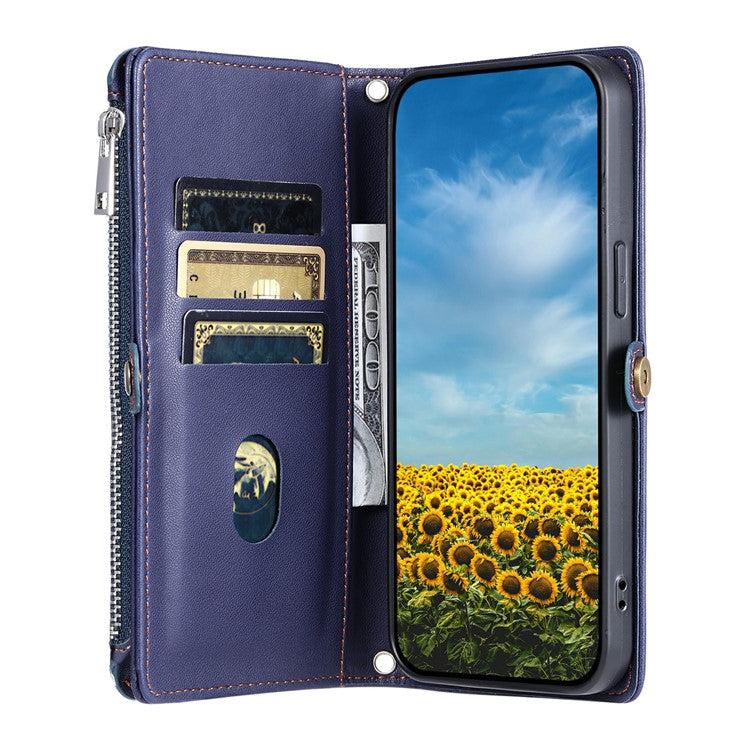 015 Style For Motorola Moto G75 5G Case TPU+PU Leather Wallet Phone Cover with Straps - Blue