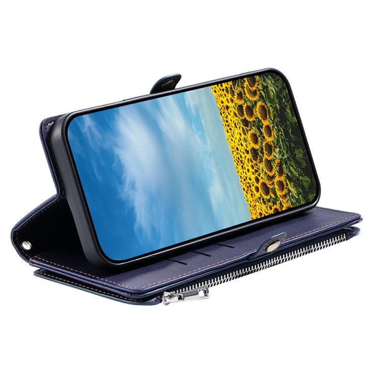 015 Style For Motorola Moto G75 5G Case TPU+PU Leather Wallet Phone Cover with Straps - Blue