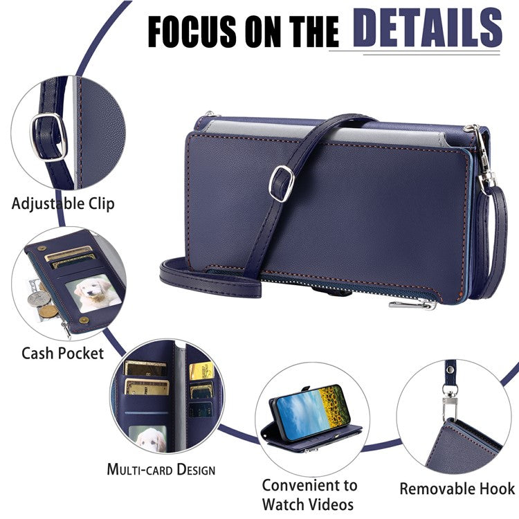 015 Style For Motorola Moto G75 5G Case TPU+PU Leather Wallet Phone Cover with Straps - Blue