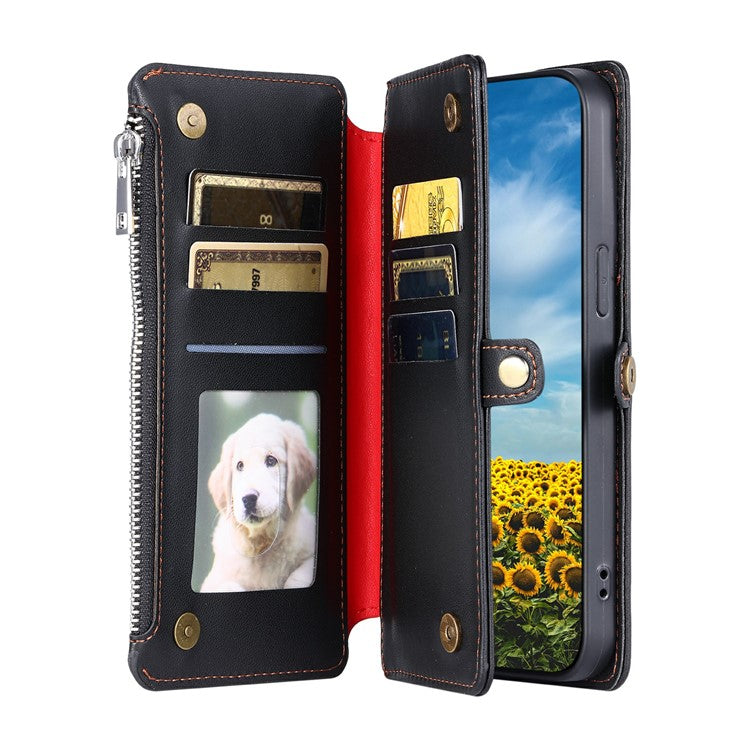 015 Style For Motorola Moto G75 5G Case TPU+PU Leather Wallet Phone Cover with Straps - Black