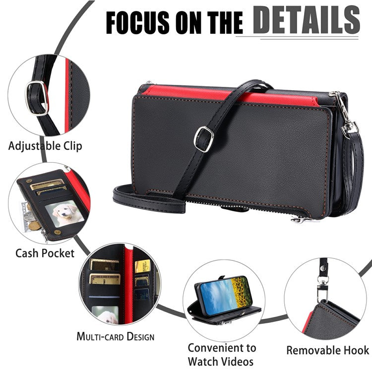 015 Style For Motorola Moto G75 5G Case TPU+PU Leather Wallet Phone Cover with Straps - Black