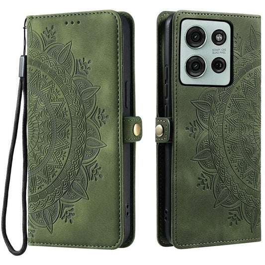 Style 016 For Motorola Moto G75 5G Case Skin Feel Totem Imprinted Wallet Leather Phone Cover - Blackish Green