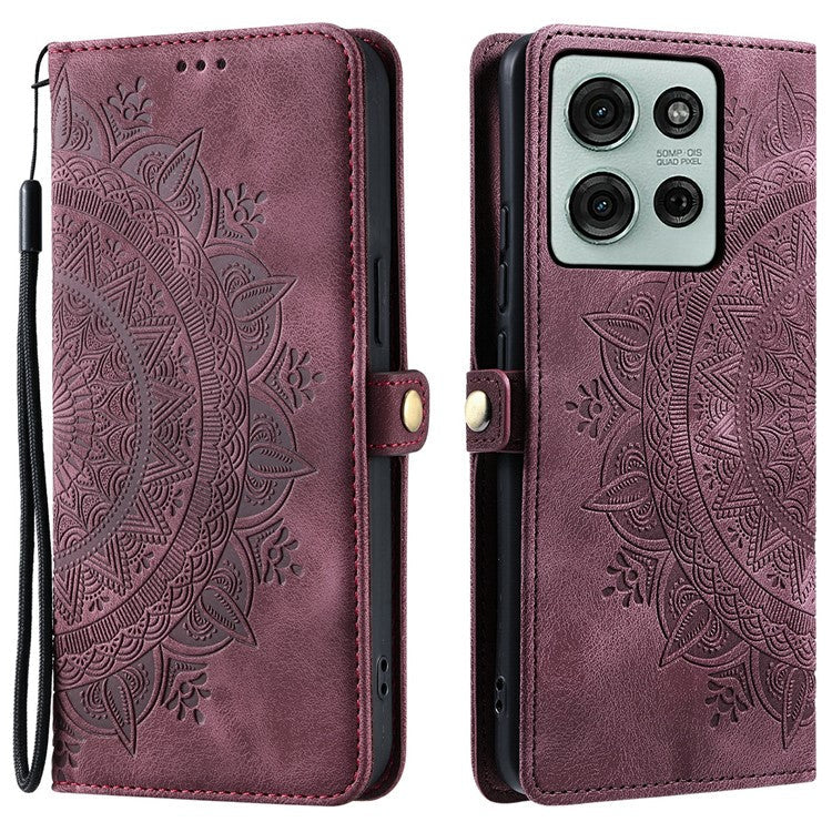 Style 016 For Motorola Moto G75 5G Case Skin Feel Totem Imprinted Wallet Leather Phone Cover - Wine Red