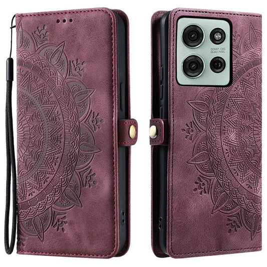 Style 016 For Motorola Moto G75 5G Case Skin Feel Totem Imprinted Wallet Leather Phone Cover - Wine Red