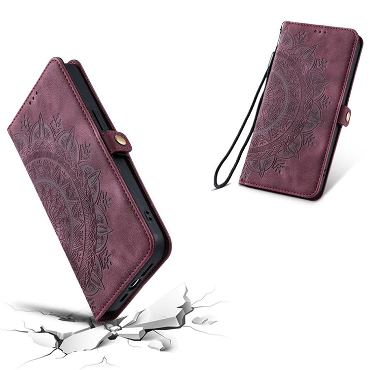 Style 016 For Motorola Moto G75 5G Case Skin Feel Totem Imprinted Wallet Leather Phone Cover - Wine Red