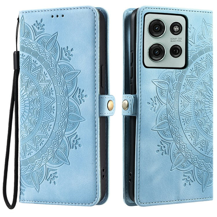 Style 016 For Motorola Moto G75 5G Case Skin Feel Totem Imprinted Wallet Leather Phone Cover - Lake Blue