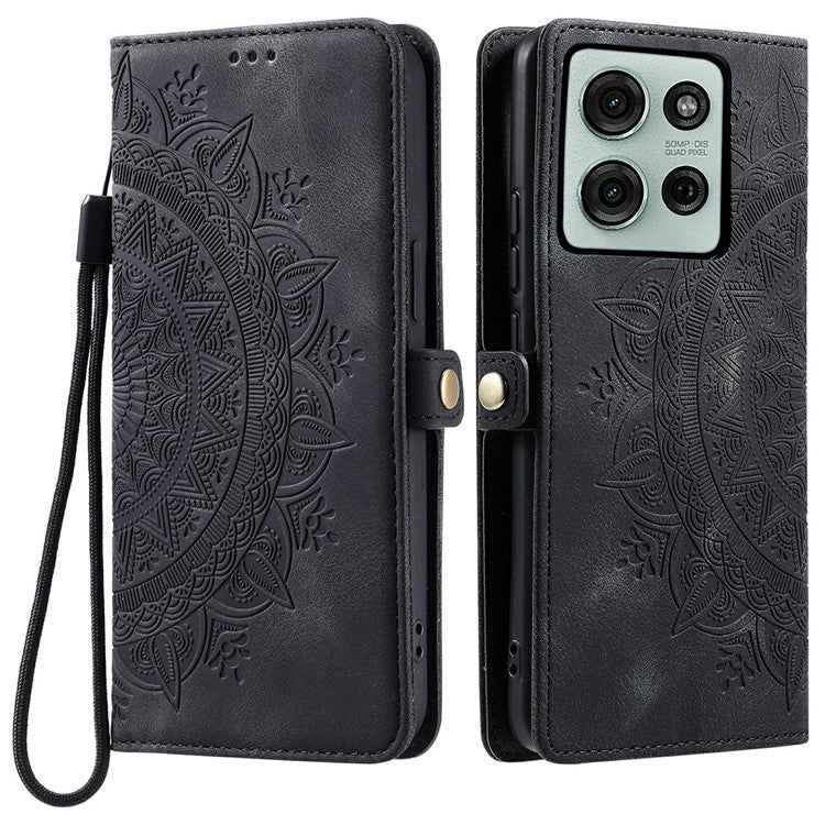 Style 016 For Motorola Moto G75 5G Case Skin Feel Totem Imprinted Wallet Leather Phone Cover - Black