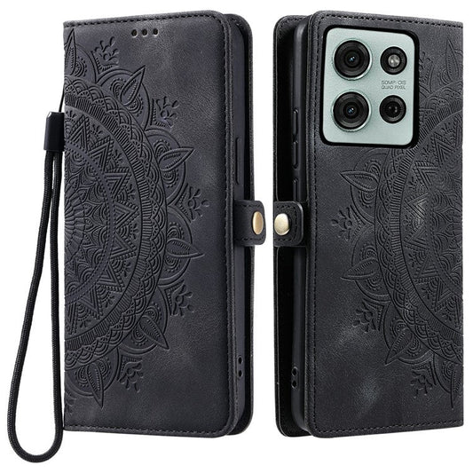 Style 016 For Motorola Moto G75 5G Case Skin Feel Totem Imprinted Wallet Leather Phone Cover - Black