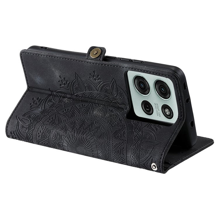 Style 016 For Motorola Moto G75 5G Case Skin Feel Totem Imprinted Wallet Leather Phone Cover - Black