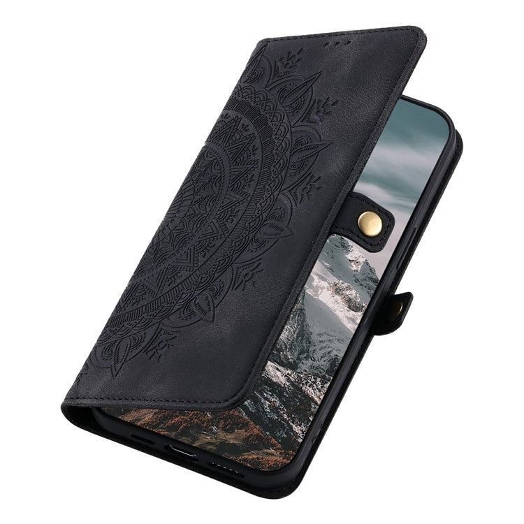 Style 016 For Motorola Moto G75 5G Case Skin Feel Totem Imprinted Wallet Leather Phone Cover - Black