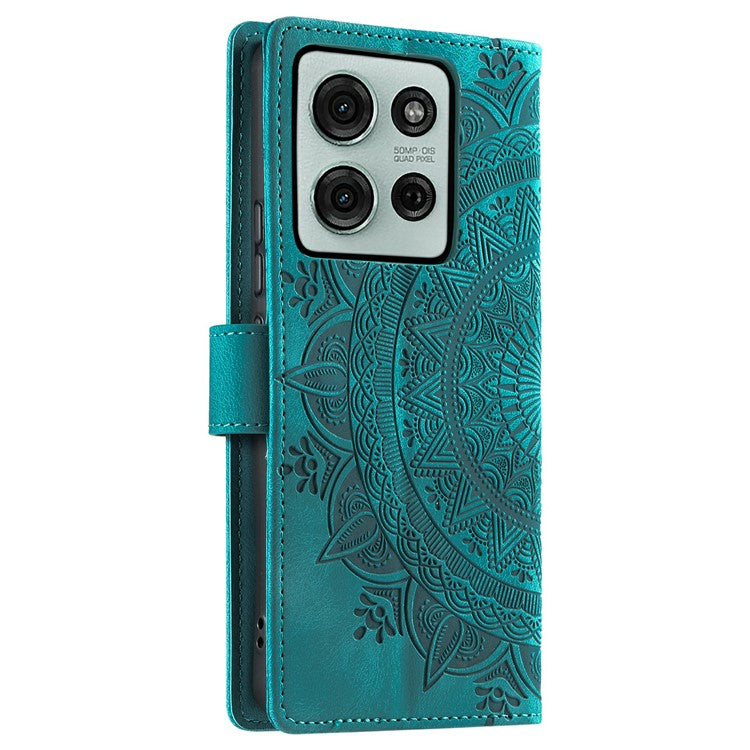 Style 018 For Motorola Moto G75 5G Case Imprinted Totem Skin Feel Wallet Leather Phone Cover - Mint Green