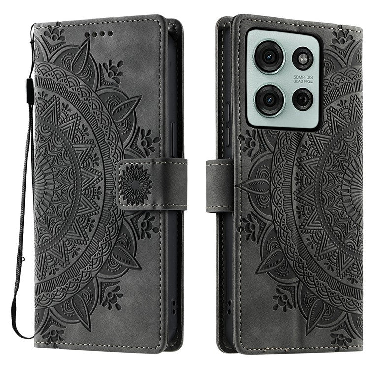 Style 018 For Motorola Moto G75 5G Case Imprinted Totem Skin Feel Wallet Leather Phone Cover - Grey