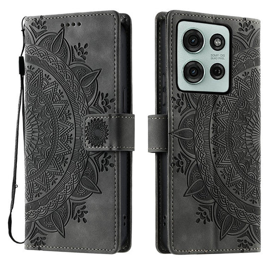 Style 018 For Motorola Moto G75 5G Case Imprinted Totem Skin Feel Wallet Leather Phone Cover - Grey
