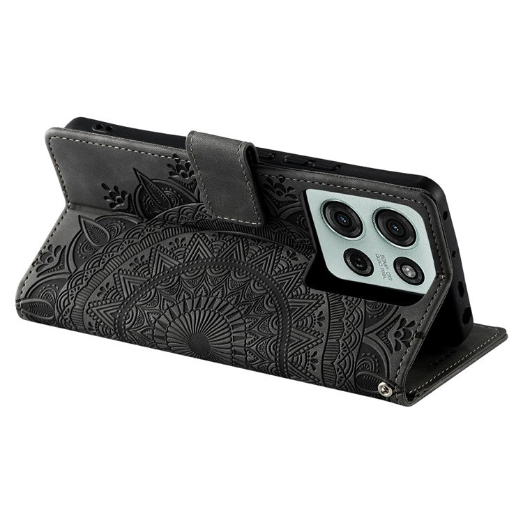 Style 018 For Motorola Moto G75 5G Case Imprinted Totem Skin Feel Wallet Leather Phone Cover - Grey