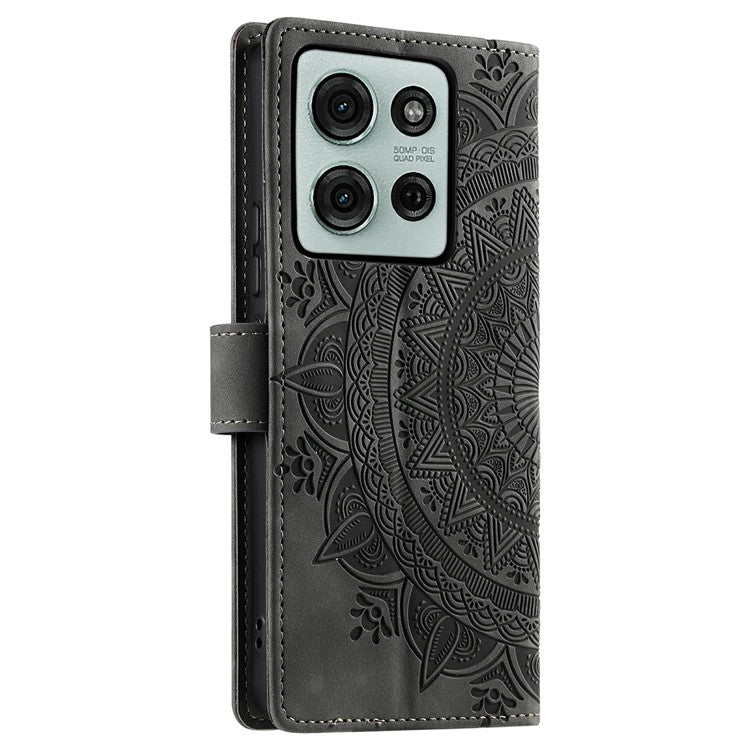 Style 018 For Motorola Moto G75 5G Case Imprinted Totem Skin Feel Wallet Leather Phone Cover - Grey