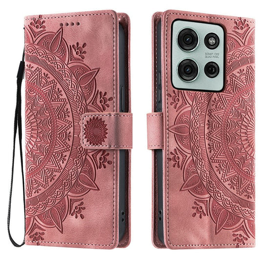 Style 018 For Motorola Moto G75 5G Case Imprinted Totem Skin Feel Wallet Leather Phone Cover - Rose Gold