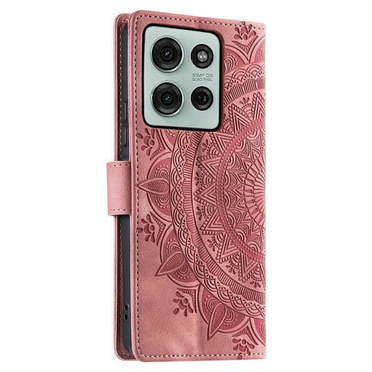 Style 018 For Motorola Moto G75 5G Case Imprinted Totem Skin Feel Wallet Leather Phone Cover - Rose Gold