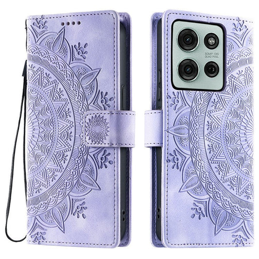 Style 018 For Motorola Moto G75 5G Case Imprinted Totem Skin Feel Wallet Leather Phone Cover - Purple