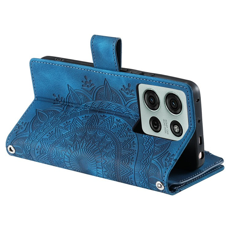 Style 006 For Motorola Moto G75 5G Wallet Case PU Leather Phone Cover Mandala Flower Pattern - Blue