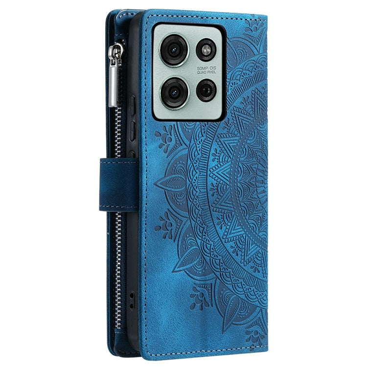 Style 006 For Motorola Moto G75 5G Wallet Case PU Leather Phone Cover Mandala Flower Pattern - Blue