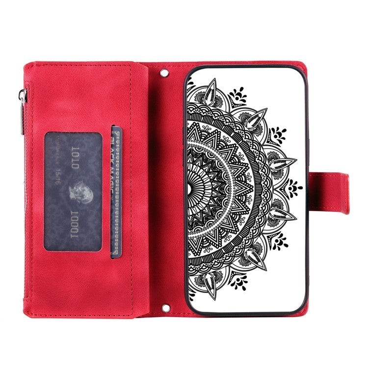 Style 006 For Motorola Moto G75 5G Wallet Case PU Leather Phone Cover Mandala Flower Pattern - Red