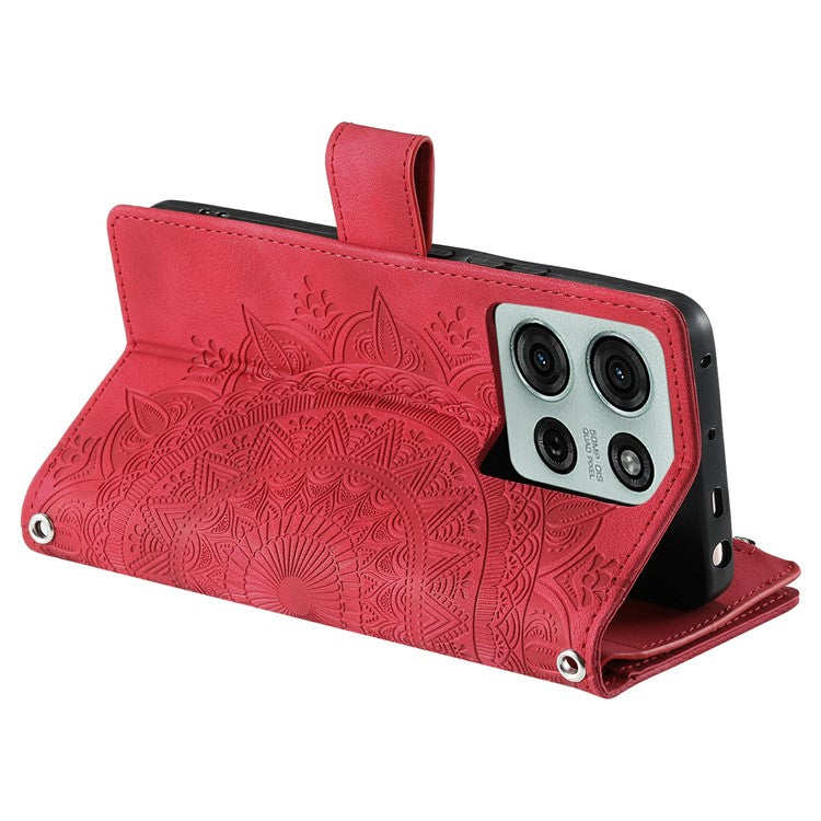 Style 006 For Motorola Moto G75 5G Wallet Case PU Leather Phone Cover Mandala Flower Pattern - Red