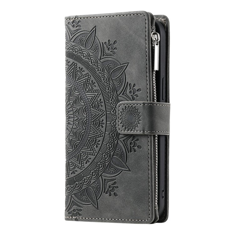 Style 006 For Motorola Moto G75 5G Wallet Case PU Leather Phone Cover Mandala Flower Pattern - Grey