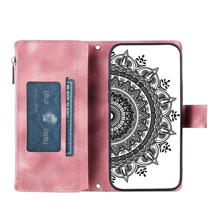 Style 006 For Motorola Moto G75 5G Wallet Case PU Leather Phone Cover Mandala Flower Pattern - Rose Gold