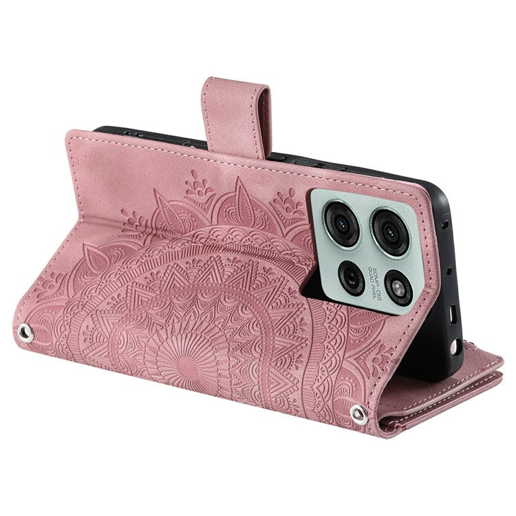 Style 006 For Motorola Moto G75 5G Wallet Case PU Leather Phone Cover Mandala Flower Pattern - Rose Gold