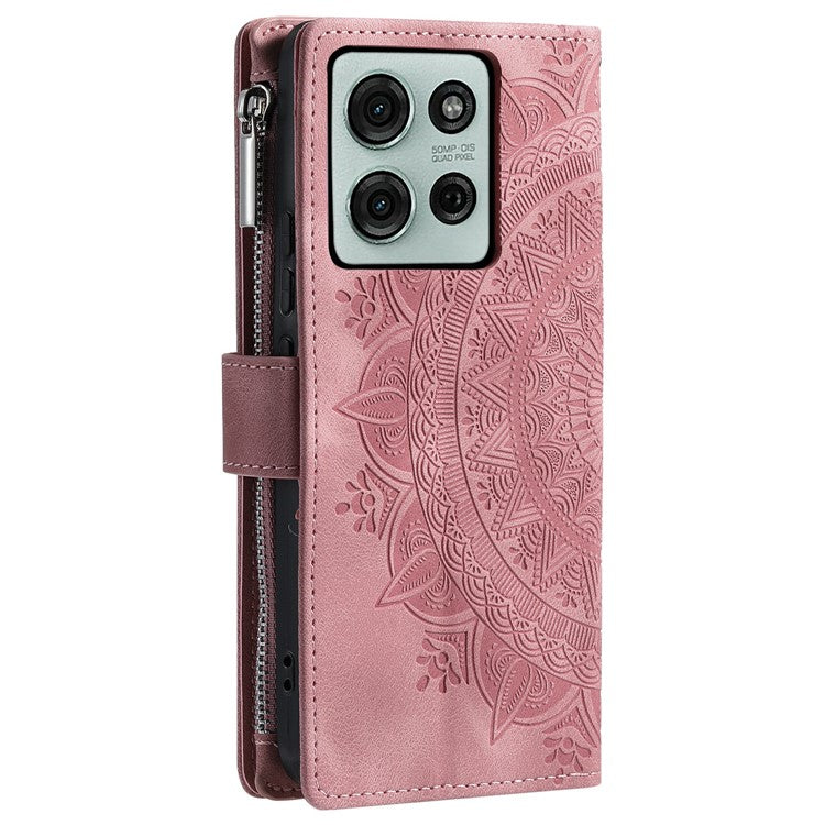 Style 006 For Motorola Moto G75 5G Wallet Case PU Leather Phone Cover Mandala Flower Pattern - Rose Gold