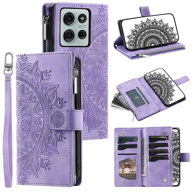 Style 006 For Motorola Moto G75 5G Wallet Case PU Leather Phone Cover Mandala Flower Pattern - Purple