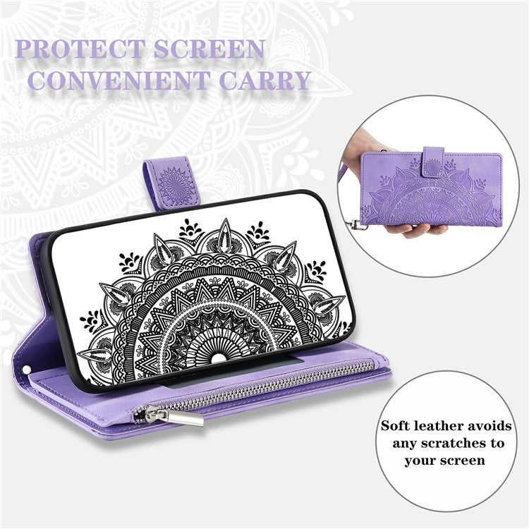 Style 006 For Motorola Moto G75 5G Wallet Case PU Leather Phone Cover Mandala Flower Pattern - Purple