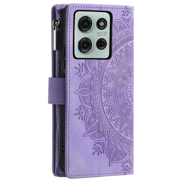 Style 006 For Motorola Moto G75 5G Wallet Case PU Leather Phone Cover Mandala Flower Pattern - Purple