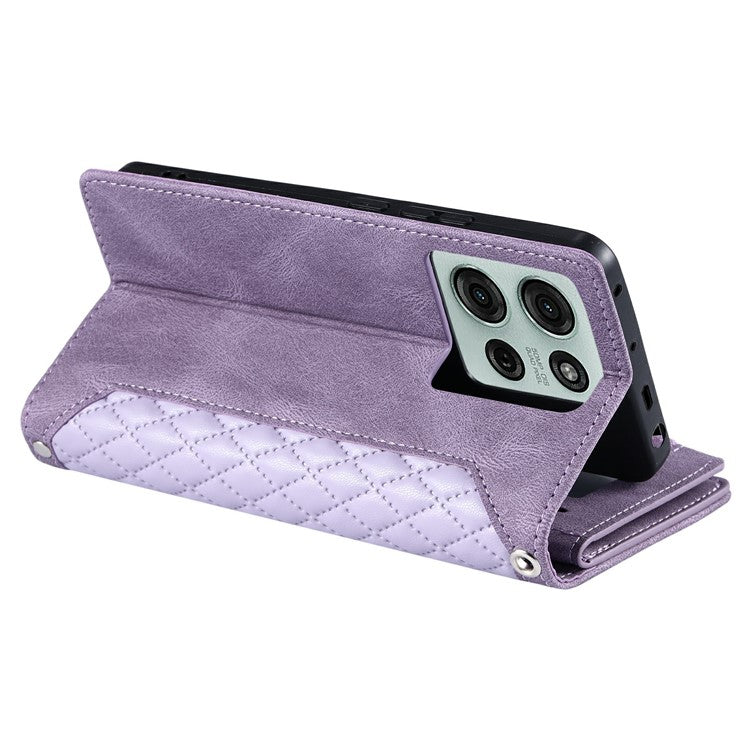Style 005 For Motorola Moto G75 5G Wallet Case Rhombus Stitching Line PU Leather Phone Cover - Purple