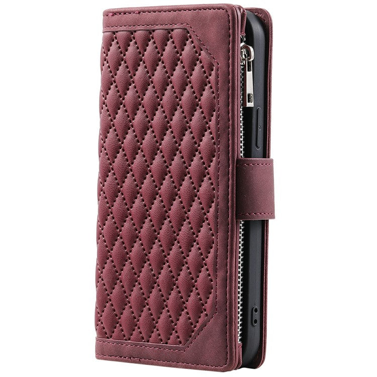 Style 005 For Motorola Moto G75 5G Wallet Case Rhombus Stitching Line PU Leather Phone Cover - Wine Red
