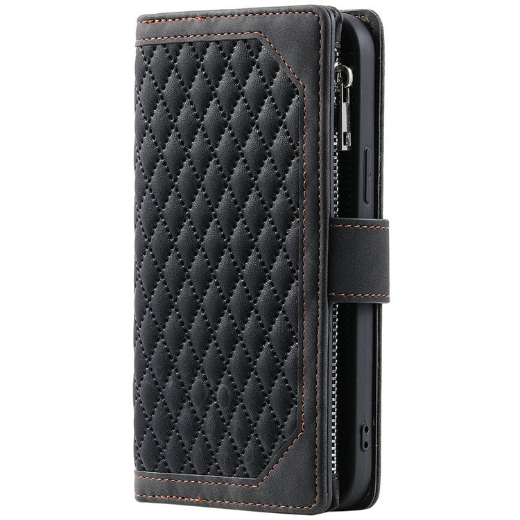 Style 005 For Motorola Moto G75 5G Wallet Case Rhombus Stitching Line PU Leather Phone Cover - Black