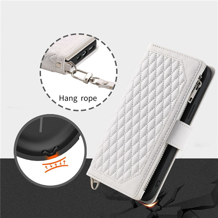 Style 005 For Motorola Moto G75 5G Wallet Case Rhombus Stitching Line PU Leather Phone Cover - White