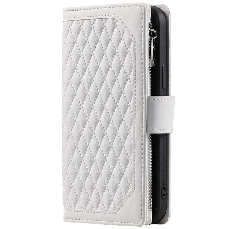 Style 005 For Motorola Moto G75 5G Wallet Case Rhombus Stitching Line PU Leather Phone Cover - White