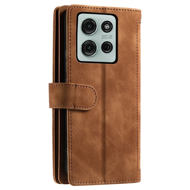 For Motorola Moto G75 5G Case PU Leather Phone Cover with Zipper Wallet 9 Card Slots - Brown